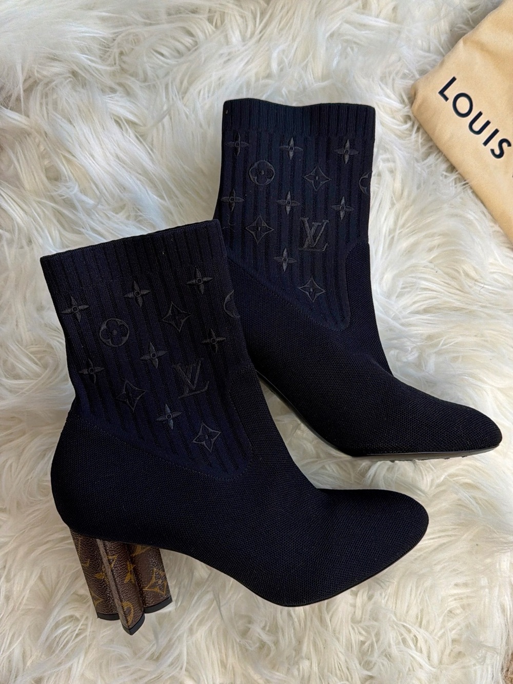 Louis Vuitton Monogram Flower Heel Black Ankle Boots Size 41